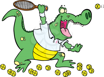 Royalty Free Clipart Image of an Alligator Playing Tennis