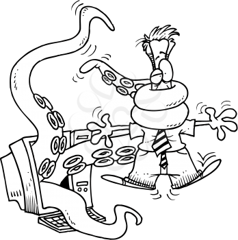 Royalty Free Clipart Image of an Octopus Coming From a Computer