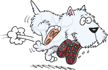 Royalty Free Clipart Image of a Dog Fetching Slipper