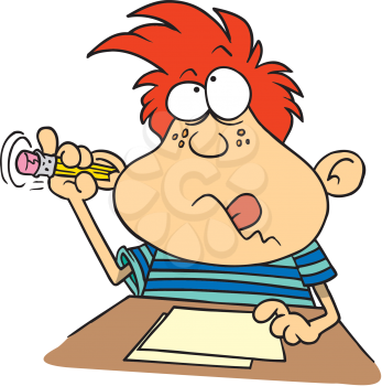 Royalty Free Clipart Image of a Boy With a Pencil in His Ear