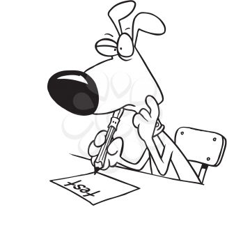 Royalty Free Clipart Image of a Dog Writing a Test