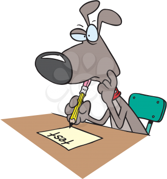 Royalty Free Clipart Image of a Dog Writing a Test