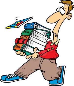 Royalty Free Clipart Image of a Man Carrying a Pile of Books