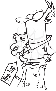 Royalty Free Clipart Image of a Man at the Top Holding a Teddy Bear
