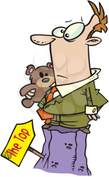 Royalty Free Clipart Image of a Man at the Top Holding a Teddy Bear