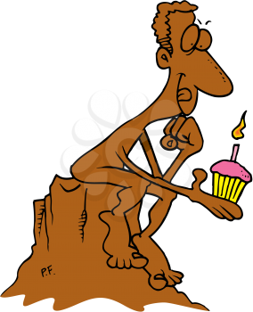 Royalty Free Clipart Image of a Statue With a Birthday Cupcake