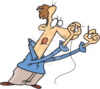 Royalty Free Clipart Image of a Man Trying to Thread a Needle