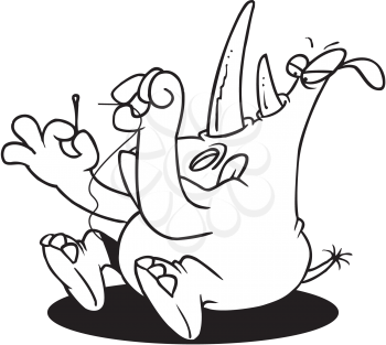 Royalty Free Clipart Image of a Rhinoceros Threading a Needle