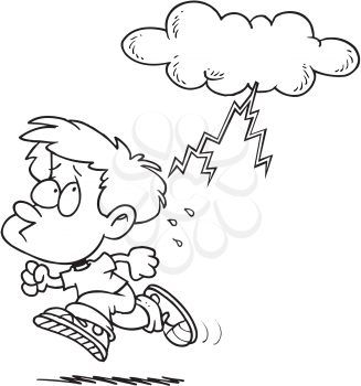 Royalty Free Clipart Image of a Child Running From a Thunderstorm