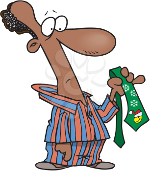 Royalty Free Clipart Image of a Man Looking at a Christmas Tie