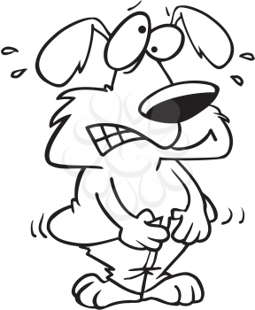Royalty Free Clipart Image of a Dog Squeezing In to Too Tight Pants