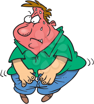 Royalty Free Clipart Image of a Man Trying to Squeeze Into a Pair of Pants