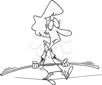 Royalty Free Clipart Image of a Woman Walking a Tightrope