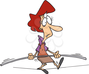 Royalty Free Clipart Image of a Woman Walking a Tightrope