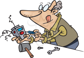 Royalty Free Clipart Image of a Man Repairing Something
