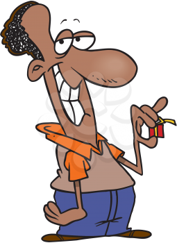 Royalty Free Clipart Image of a Man With a Tiny Present