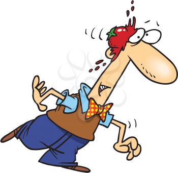 Royalty Free Clipart Image of a Man Being Hit by a Tomato