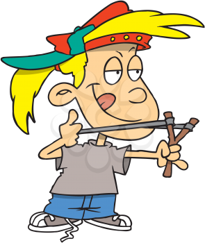 Royalty Free Clipart Image of a Tomboy With a Slingshot