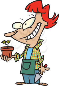 Royalty Free Clipart Image of a Woman With a Potted Plant