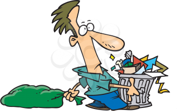 Royalty Free Clipart Image of a Man Carrying Out the Trash