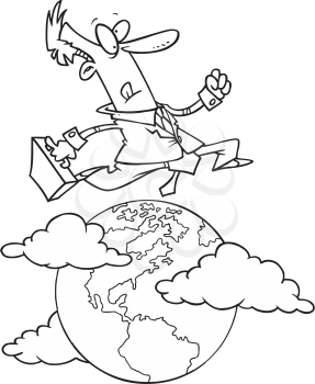 Royalty Free Clipart Image of a Man Jumping Over a Globe