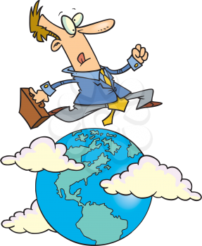 Royalty Free Clipart Image of a Man Jumping Over the Globe