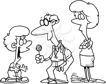 Royalty Free Clipart Image of a Man Giving a Boy a Lollipop