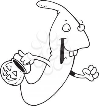 Royalty Free Clipart Image of a Trick-or-Treating Ghost