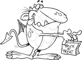 Royalty Free Clipart Image of a Monster Trick-or-Treating