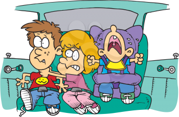 Royalty Free Clipart Image of Children in a Car