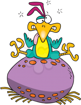 Royalty Free Clipart Image of a Bird on a Big Egg
