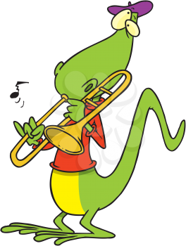 Royalty Free Clipart Image of an Alligator Playing a Trombone