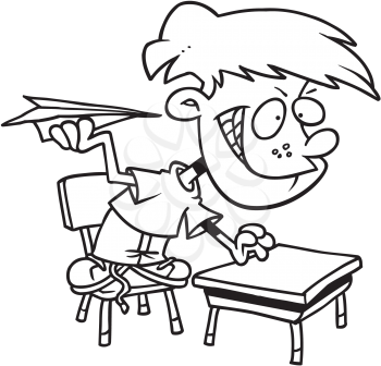 Royalty Free Clipart Image of a Boy on a Chair Ready to Throw a Paper Airplane