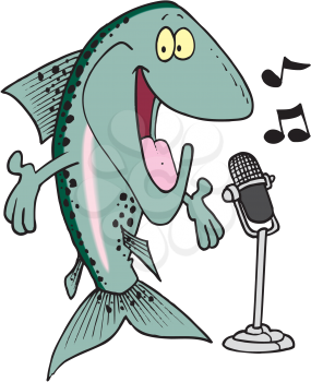 Royalty Free Clipart Image of a Singing Trout