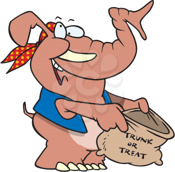 Royalty Free Clipart Image of an Elephant Trick or Treating