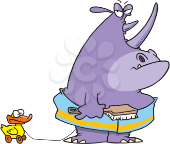 Royalty Free Clipart Image of a Rhinoceros Getting Ready for a Bath