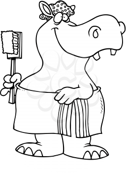 Royalty Free Clipart Image of a Hippo Ready for a Bath