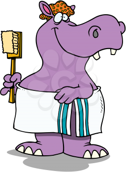 Royalty Free Clipart Image of a Hippo Ready for a Bath