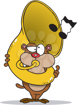 Royalty Free Clipart Image of a Gopher Playing a Tuba