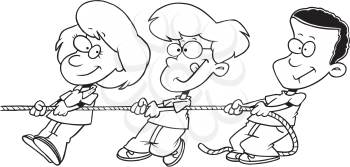 Royalty Free Clipart Image of Children in a Tug of War