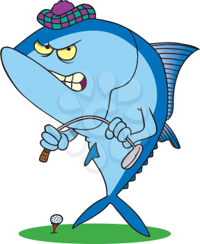 Royalty Free Clipart Image of a Golfing Fish