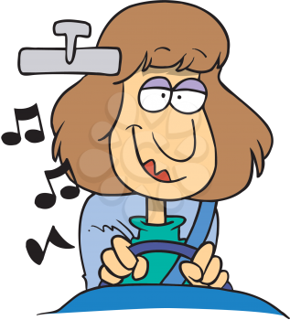 Royalty Free Clipart Image of a Woman Listening to Music While Driving