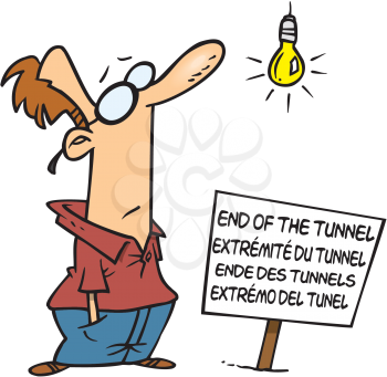 Royalty Free Clipart Image of a Man at the End of a Tunnel