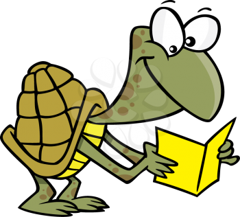 Royalty Free Clipart Image of a Turtle Reading a Book