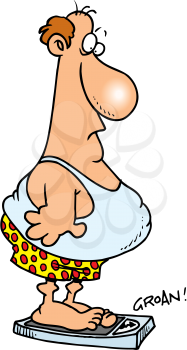 Royalty Free Clipart Image of an Overweight Man on Scales