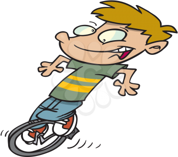 Royalty Free Clipart Image of a Boy on a Unicycle