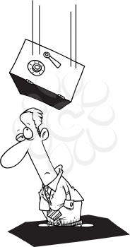 Royalty Free Clipart Image of a Man Under a Falling Safe
