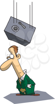 Royalty Free Clipart Image of a Man Under a Falling Safe