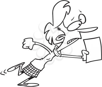 Royalty Free Clipart Image of a Woman Running With a Piece of Paper