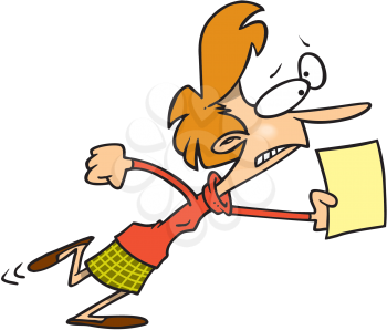Royalty Free Clipart Image of a Woman Running With a Paper